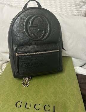 Gucci Soho Interlocking G Chain Backpack Black Pebbled Leather